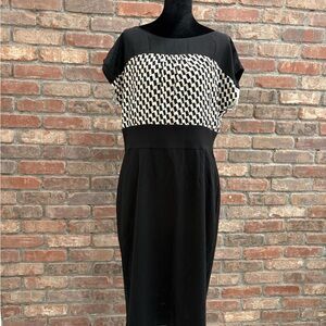 White House Black Market Black Dress with Black-and-White Geometric Bodice